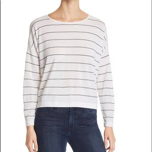 Eileen Fisher White Tencel Striped Jewel Neck Pullover Boxy Sweater Top (Size S)
